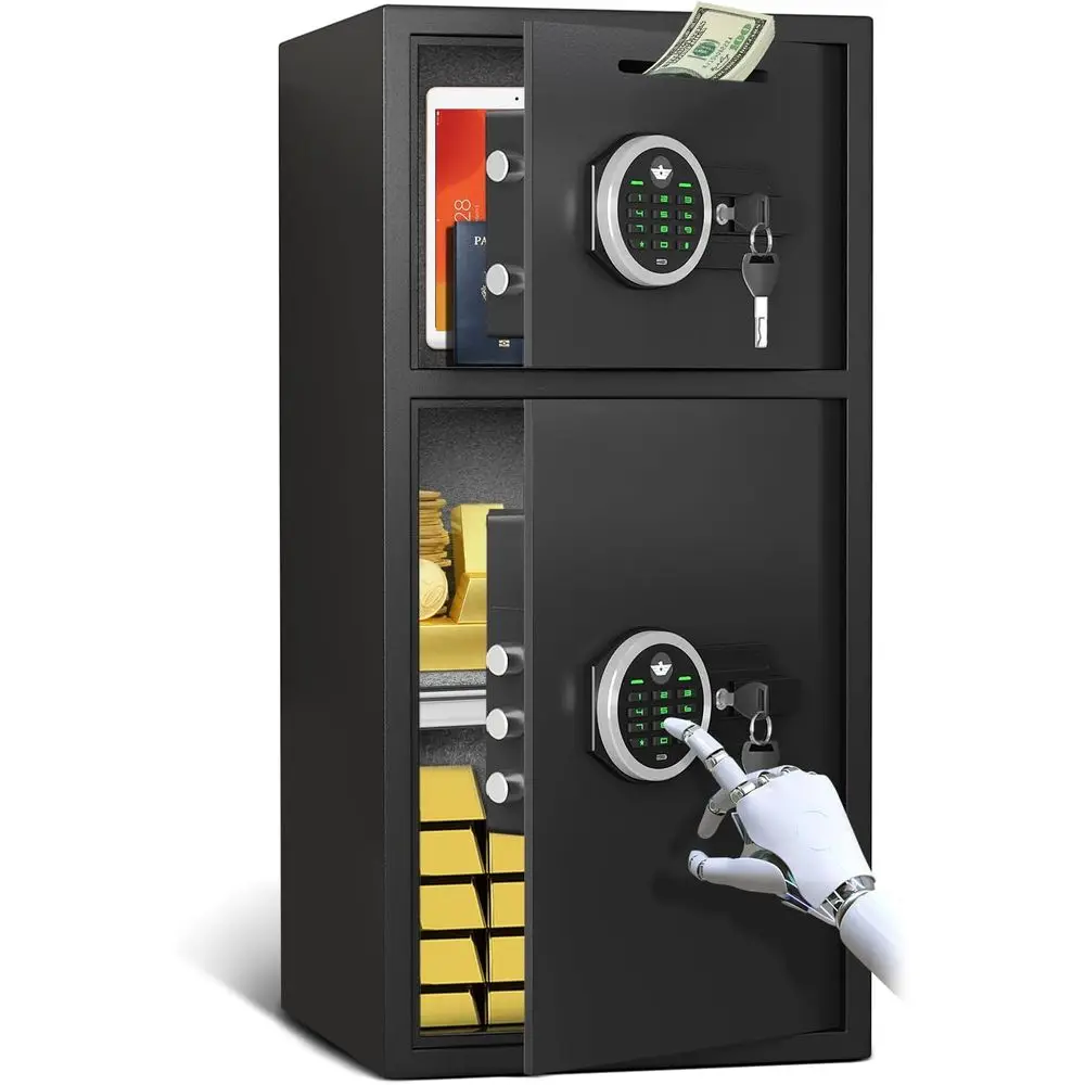 Home Security Keypad - 特大防水デジタルホームセキュリティ金庫、調節可能な棚と預金スロット、バックライト付きキーパッド、家庭用デュアルアラーム付き