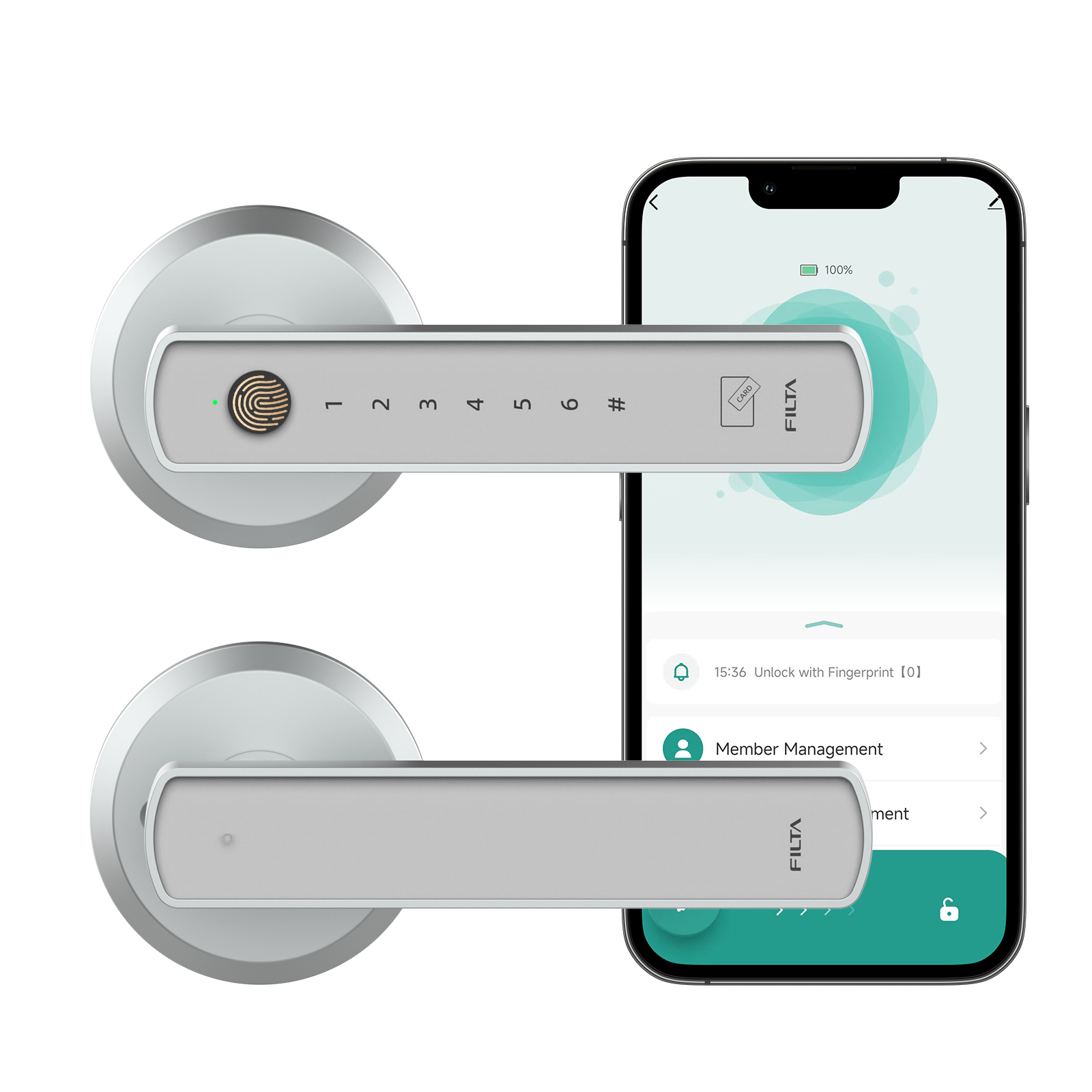 Home Security Keypad - Viladepot スマートロック 指紋認証、パスコード、カード、アプリ制御、Type-C 緊急電源、屋内ドアロック