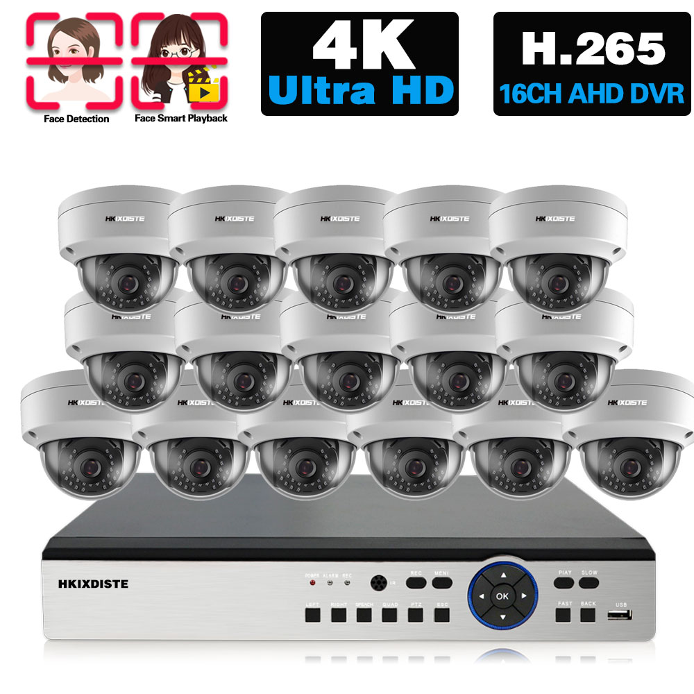 Home Security Video - 4KウルトラHD AHDカメラビデオ監視キット 8MP 16CH DVRキット 屋外防水ホームCCTVドームセキュリティカメラシステムセット