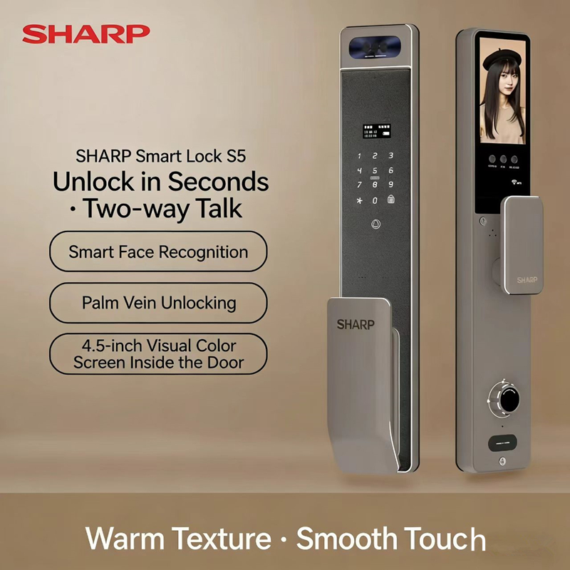Home Security Keypad - シャープ S5-FV 全自動スマートロック 顔認識、掌紋、指紋、パスワードロック解除機能付き ホームセキュリティドアロック用