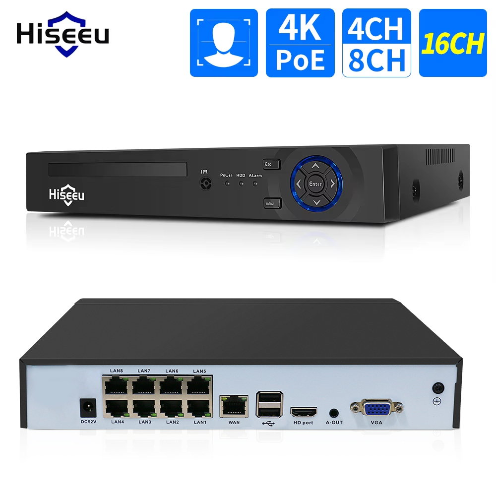 Home Security With Cameras - Hiseeu-監視カメラシステムキット,4ch,10ch,16ch,4k,8mp,5mp,poe,cctv,h.265 cctv,nvr,ビデオ録画onvif