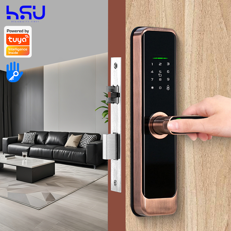 Home Security Locks - デジタルスマートドアロックパスコード付き木製小型電子ミニ指紋認証木製セキュリティドアハンドルロック