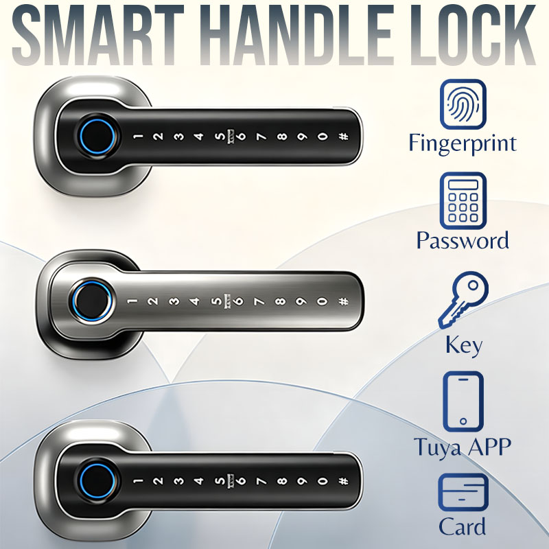 Home Security Keypad - ホームセキュリティデバイス スマート指紋認証ドアロック デジタル電子ハンドルロック パスワード/キー/Tuyaアプリ/カード解錠機能付き