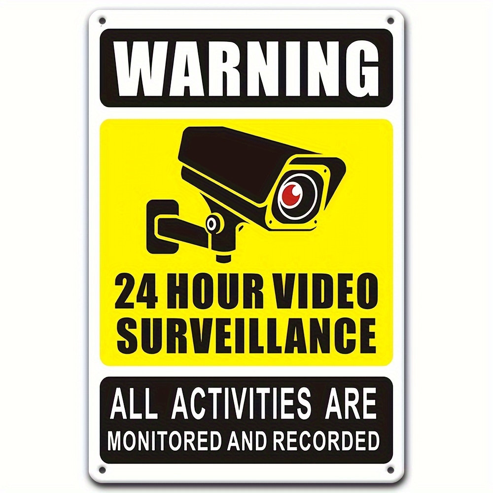 Home Security Video - 24時間365日ビデオ監視警告標識 - セキュリティカメラのアイコンが付いた耐久性のある鉄製金属、自宅、寝室用の屋外壁装飾。