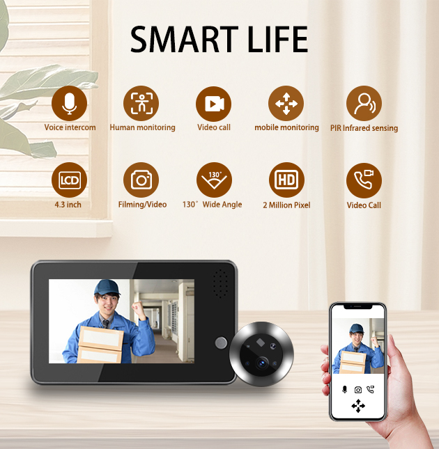 Home Security Video - 4.3インチTuya Smartlife WiFiドアベルビジュアルドア覗き穴ビデオドアホンカメラPIRホームセキュリティワイヤレスインターホンドアビューアー