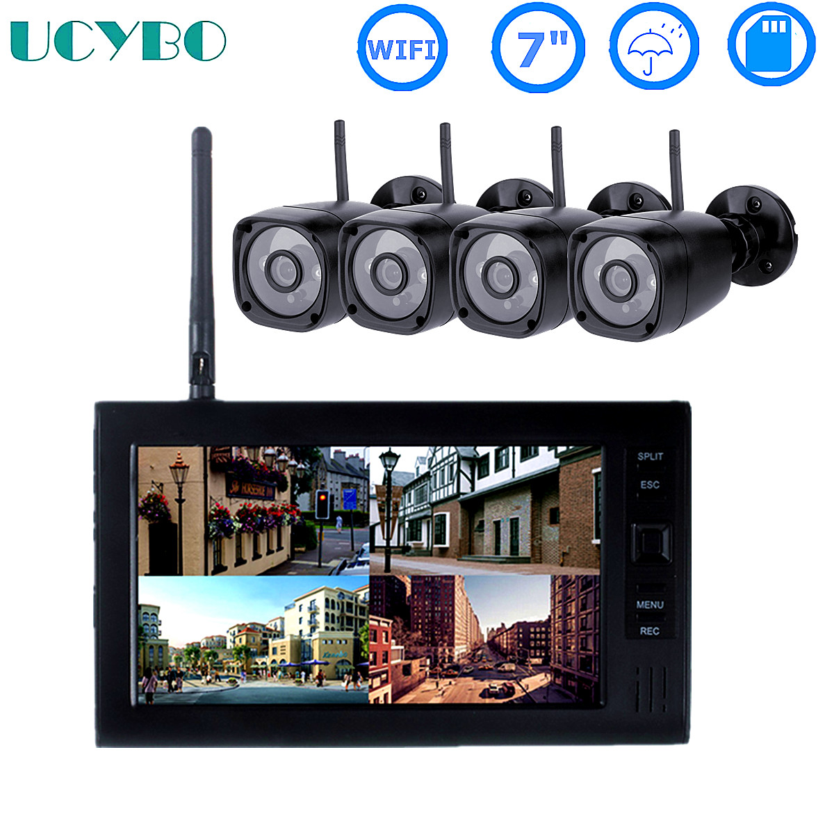 Home Security Video - 屋外ビデオ監視キット,LCD ccvセキュリティシステム,wifi,ワイヤレスカメラ,バッテリー,CCTV,USB,SD,録画