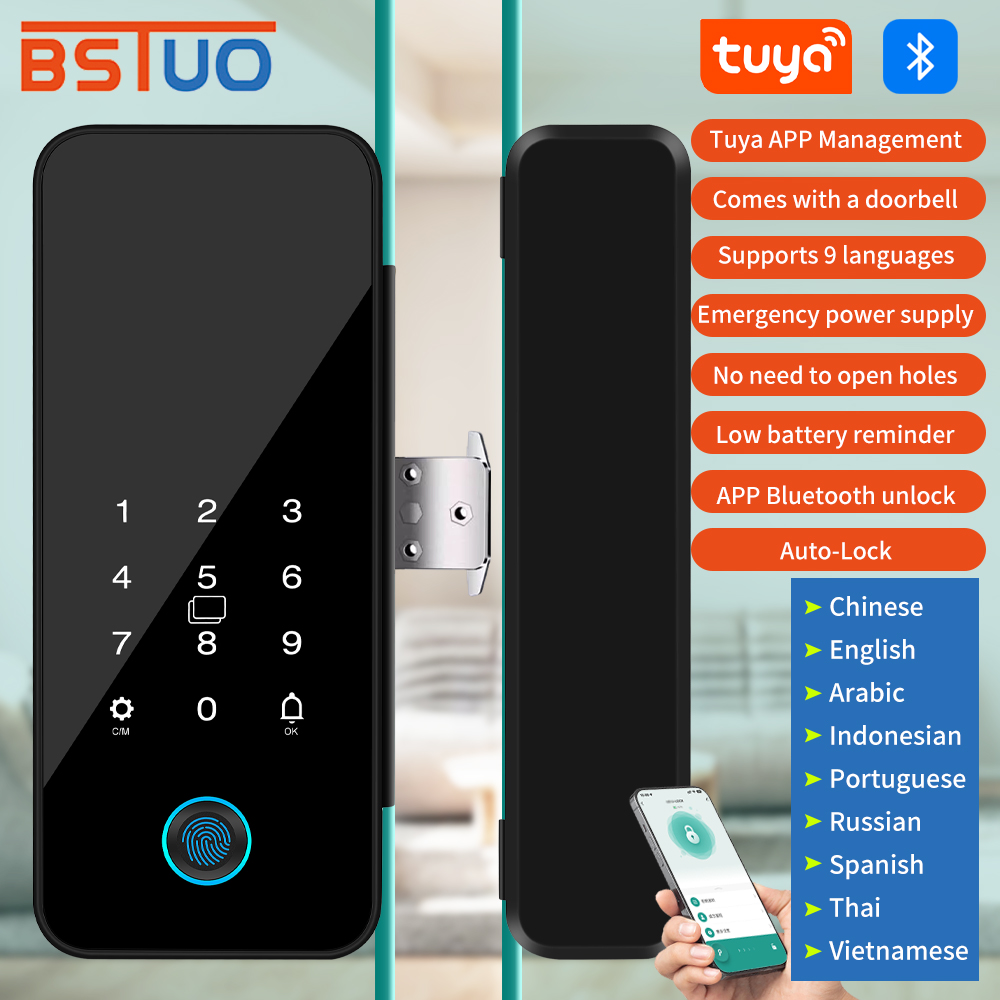 Home Security Keypad - 多機能スマートガラスドアロック電子デジタル生体認証指紋Tuyaアプリキー電動スマートライフデジタルドアロック