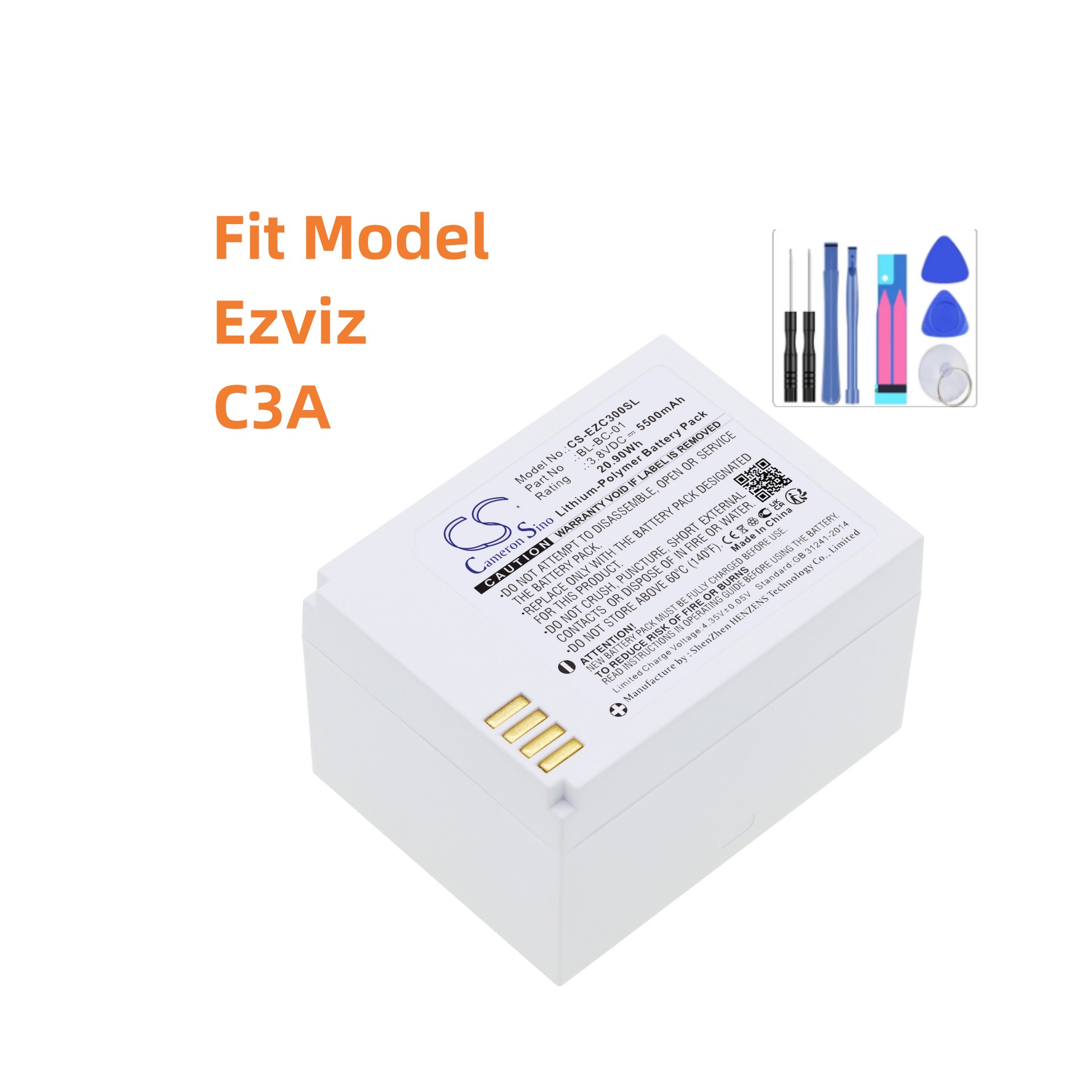 Home Security Battery Replacement - Ezviz 用交換バッテリー: BL-BC-01、C3A、ホームセキュリティカメラ-5500mAh / 20.90Wh--リチウムポリマー--3.80V