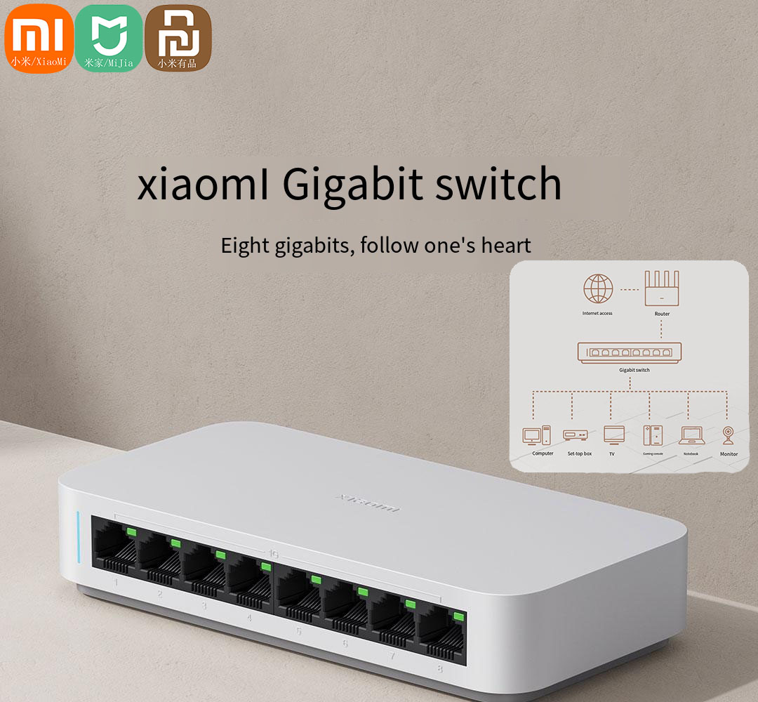 Xiaomi-Mi 8ギガビットイーサネットスイッチ,ミニネ - Xiaomi Hub Mijia Hub のレビューと価格