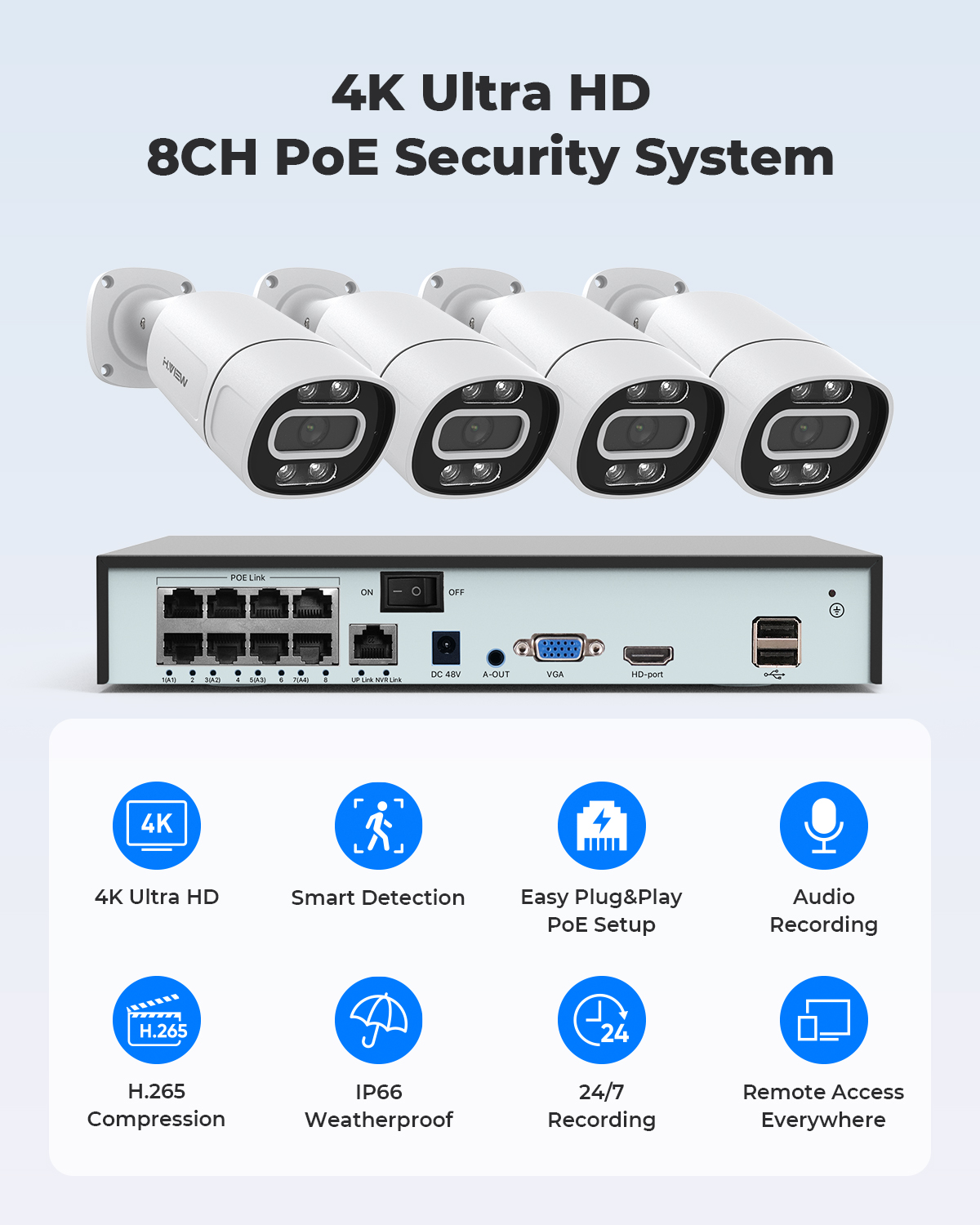 H.View 4K 5Mp 8Mp PoE CCTVセキュリ - Home Security Video のレビューと価格