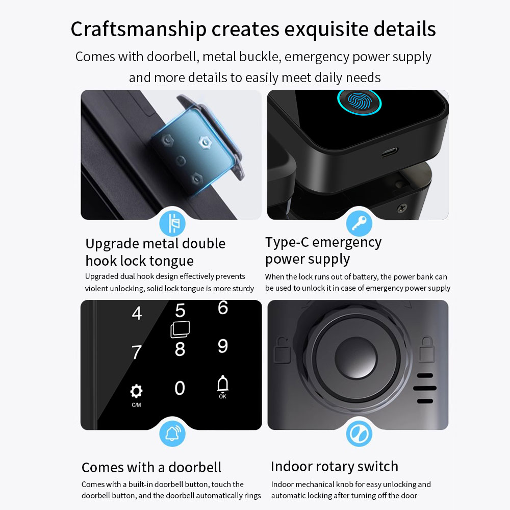 多機能スマートガラスドアロック電子デジタル生体認証指紋Tuy - Home Security Keypad のレビューと価格
